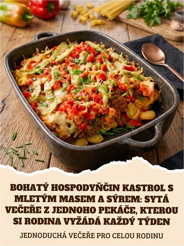 Bohatý kastrol s mletým masem a sýrem připravený na talíři