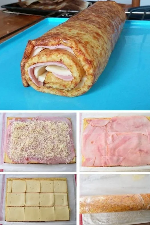 Bramborový roládek se šunkou a sýrem na talíři