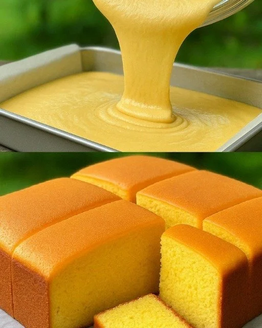 Nadýchaný japonský Castella Cake podávaný na talíři.