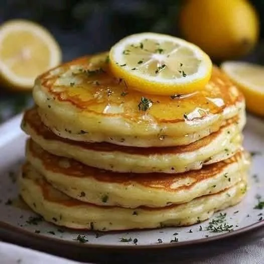 Citronové palačinky s bylinkami servírované na talíři