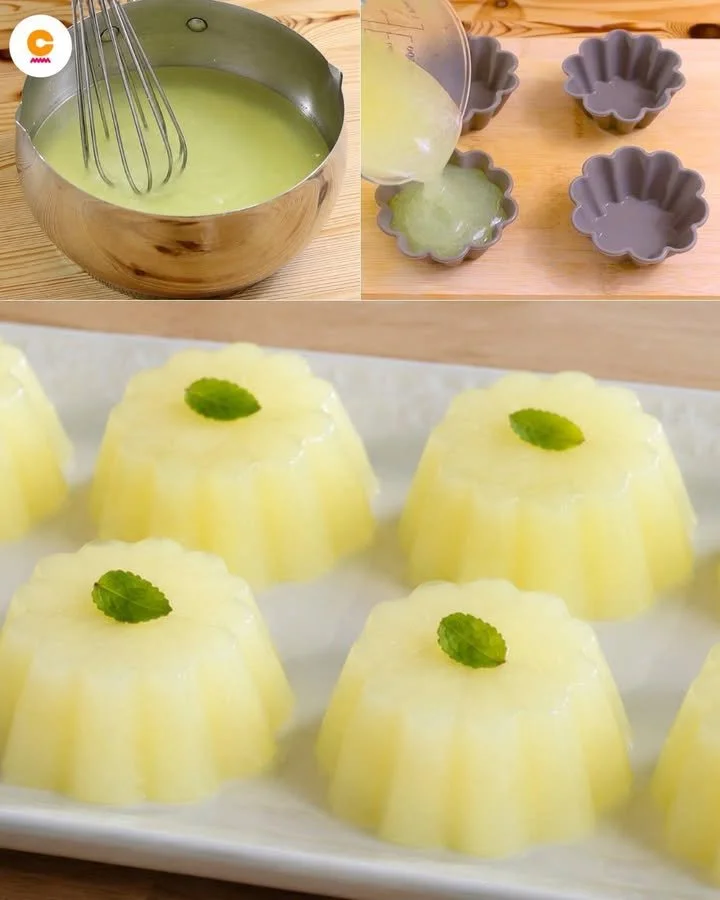 Misky s citronovým želé na bílém talíři
