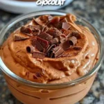 Čokoládová mascarpone mousse se šlehačkou a kakaem na dezertním talíři.
