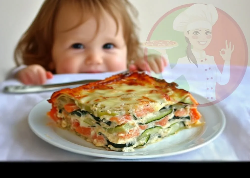 Cuketové lasagne s lososem na talíři, zdravý a chutný pokrm.