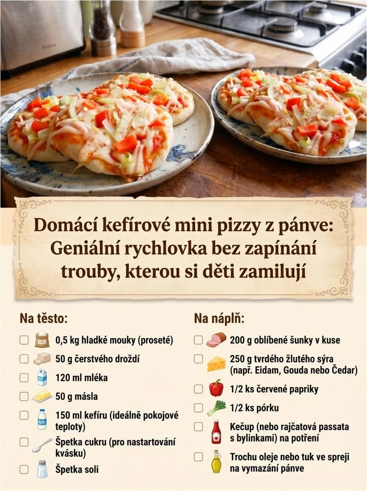 Domácí kefírové mini pizzy z pánve s různými náplněmi