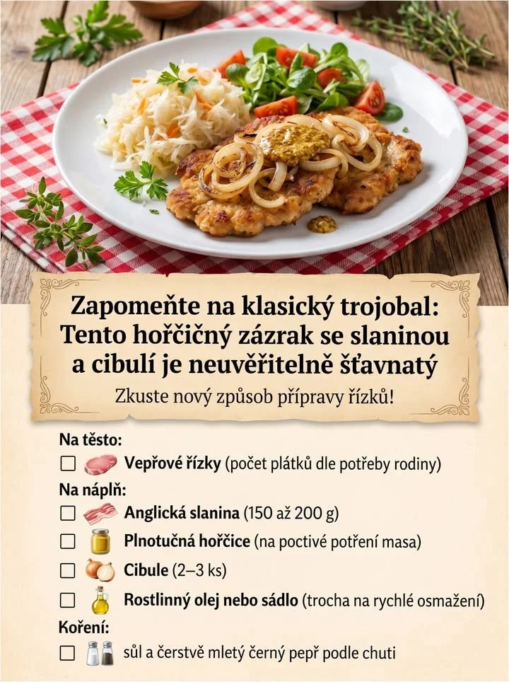 Horčičný zázrak se slaninou a cibulí na talíři