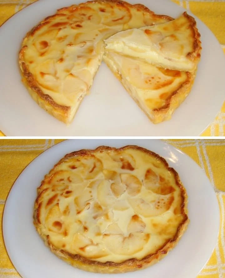 Jablečný koláč ve stylu quiche se zlatavou kůrkou a šťavnatými jablky