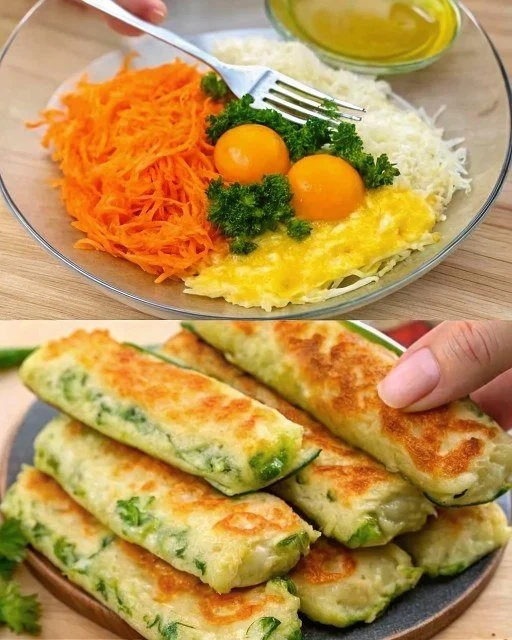 Křupavé cuketové a mrkvové tyčinky na talíři