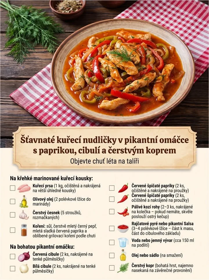 Kuřecí nudličky v pikantní omáčce na talíři