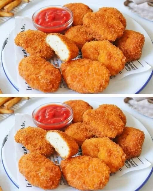 Křupavé kuřecí nugety s omáčkou na talíři