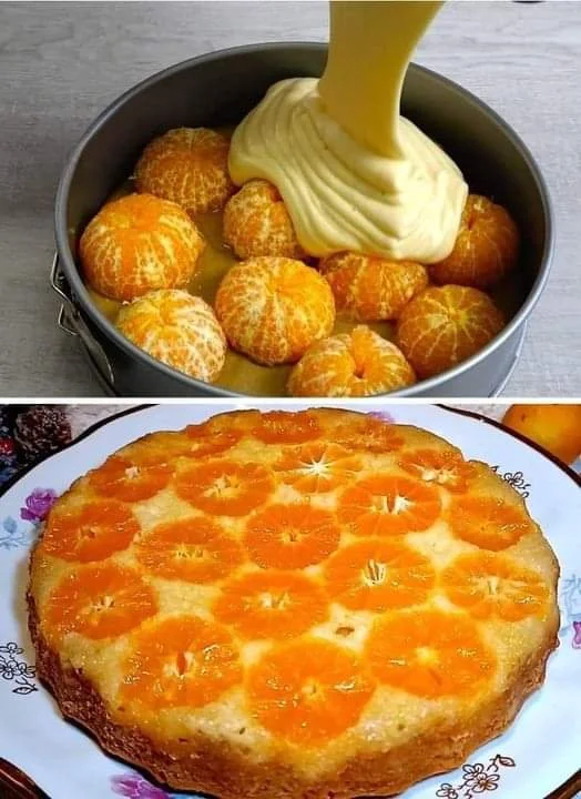 Mandarinkový koláč s čerstvými mandarinkami a krémovou polevou