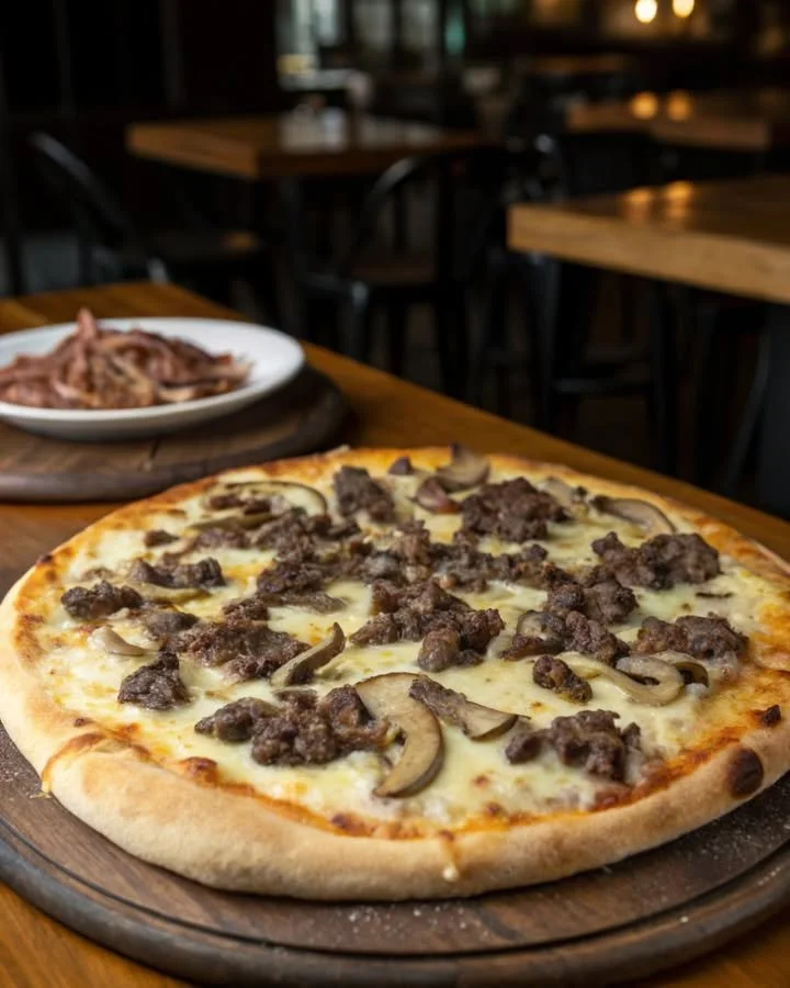 Delicious pizza with fresh toppings and melted cheese