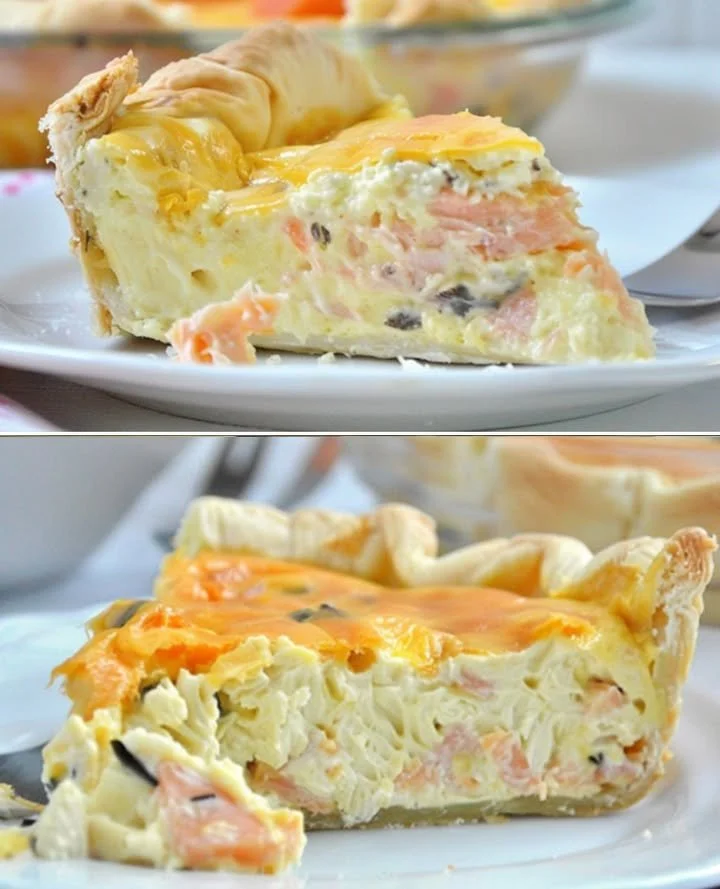 Quiche se lososem a sýrem Boursin, chutný pokrm na slavnostní stůl
