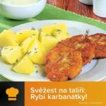 Rybí karbanátky se svěžím koprovým dipem na talíři