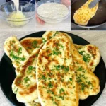 Recept na rychlý chléb s ingrediencemi a hotovým pečivem.