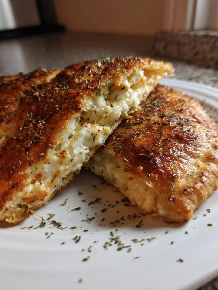 Tvarohová calzone s křupavou kůrkou na talíři
