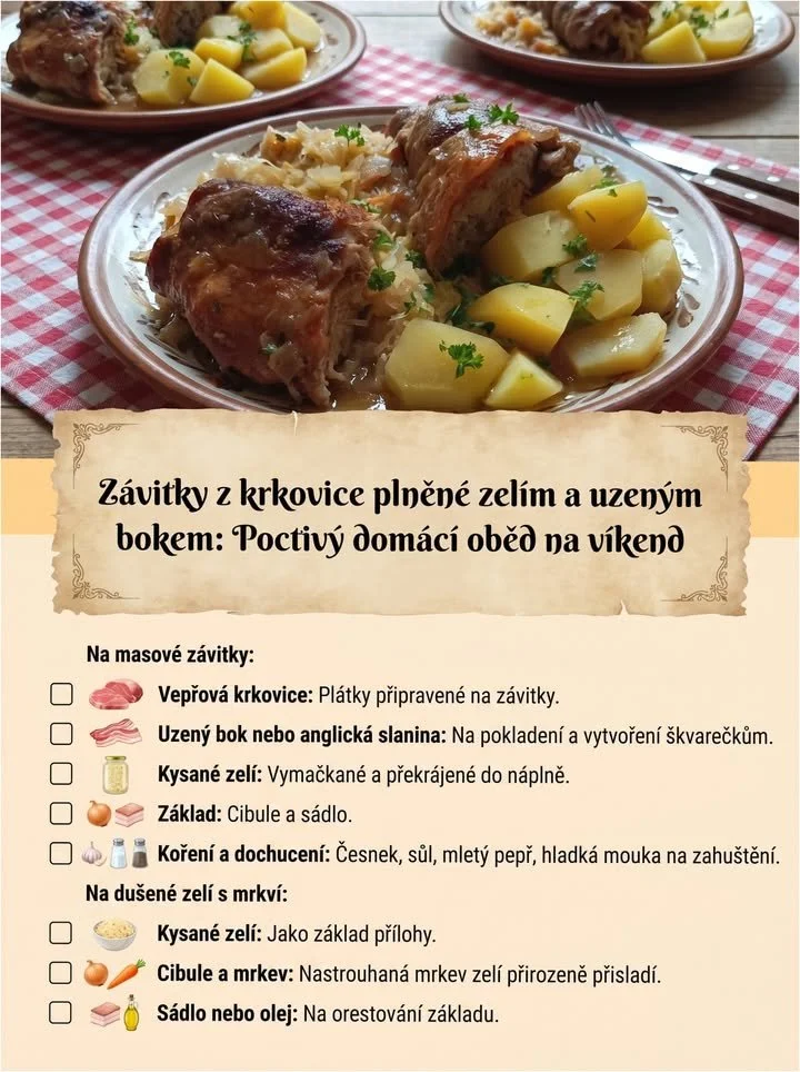 Závitky z krkovice plněné zelím a uzeným bokem na talíři